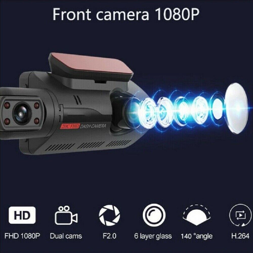 Car Dash Cam 1080P Dual Lens Recorder G Sensor DVR Front Rear Camera Video UK