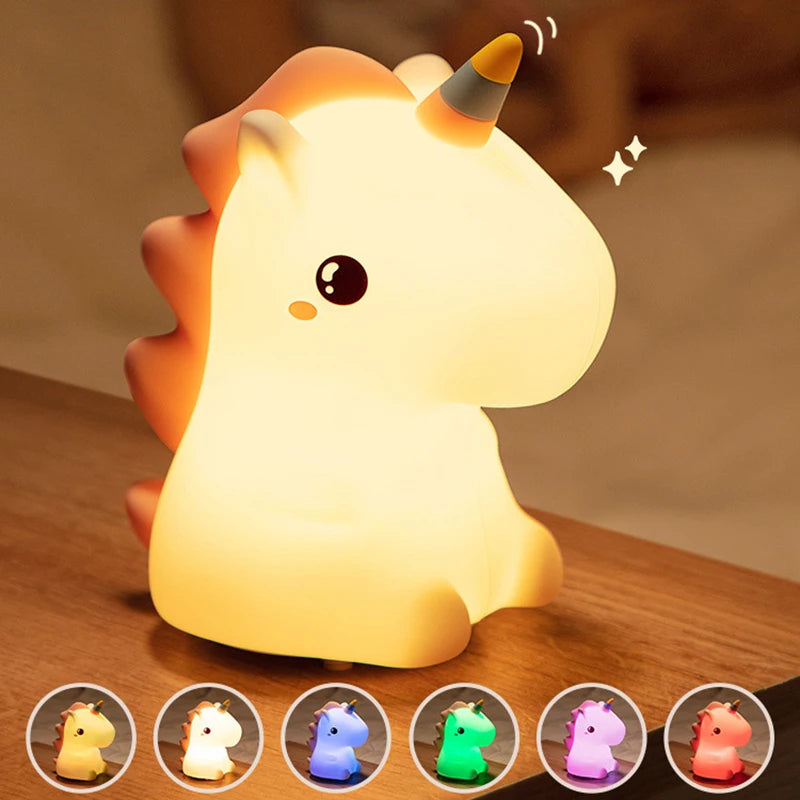 Unicorn Silicone LED Night Light – USB Rechargeable, Touch Lamp for Kids