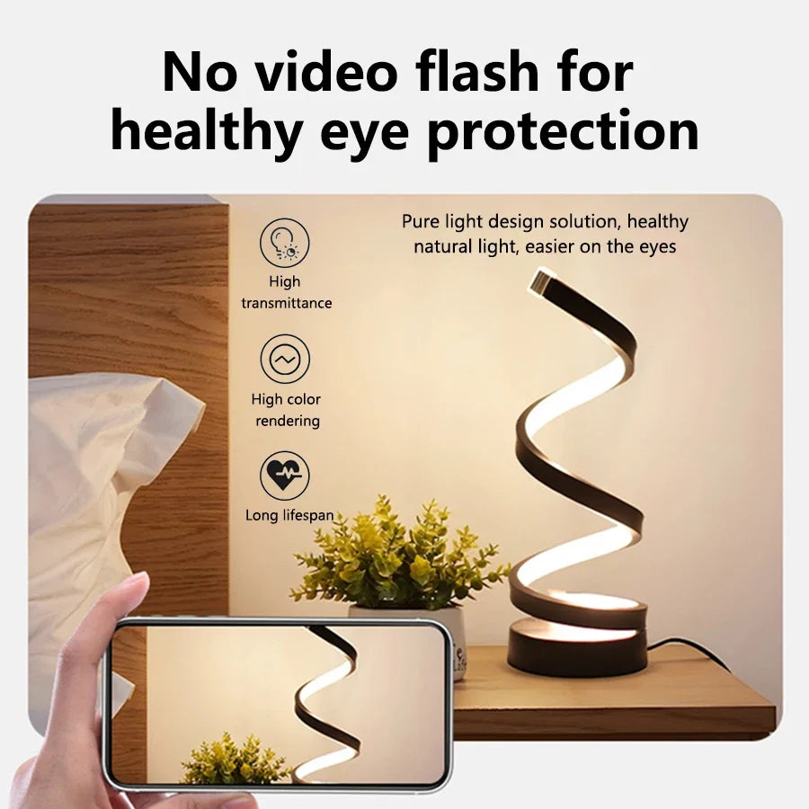 LED Spiral Table Lamp – Dimmable, Modern Night Light for Bedroom & Office