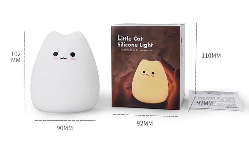 LED Colorful Cat Night Light – Soft Silicone, Cartoon Nursery Lamp for Kids