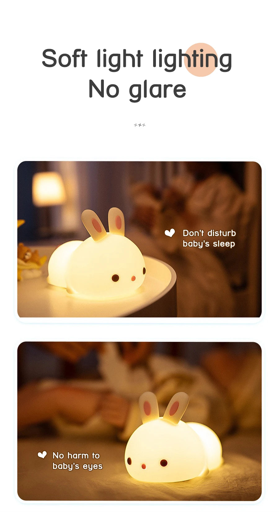 RGB Touch Sensor Rabbit Night Light – 16 Colors, USB Rechargeable Bunny Lamp