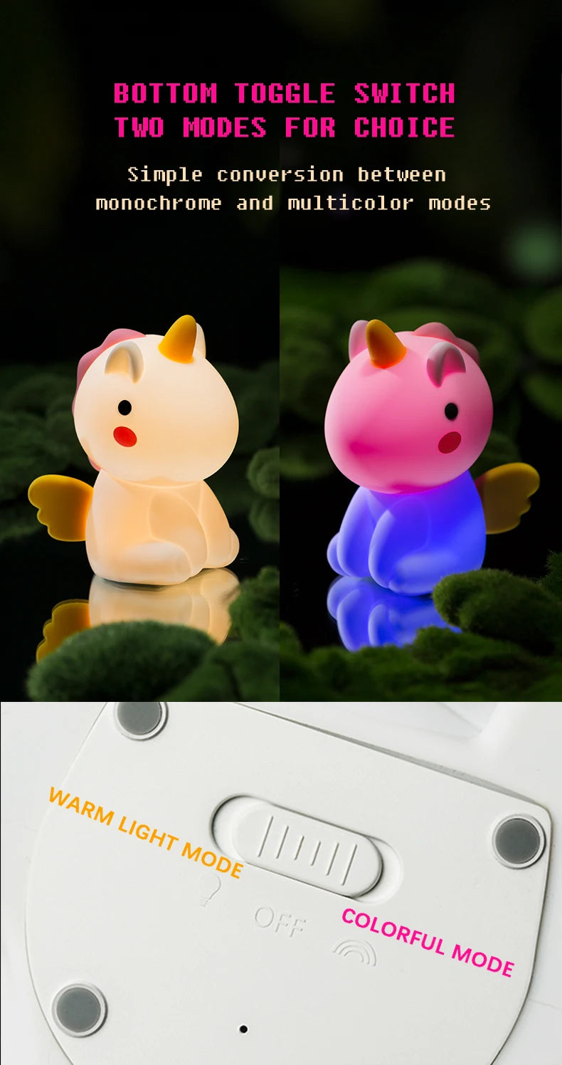 Unicorn Silicone LED Night Light – USB Rechargeable, Touch Lamp for Kids