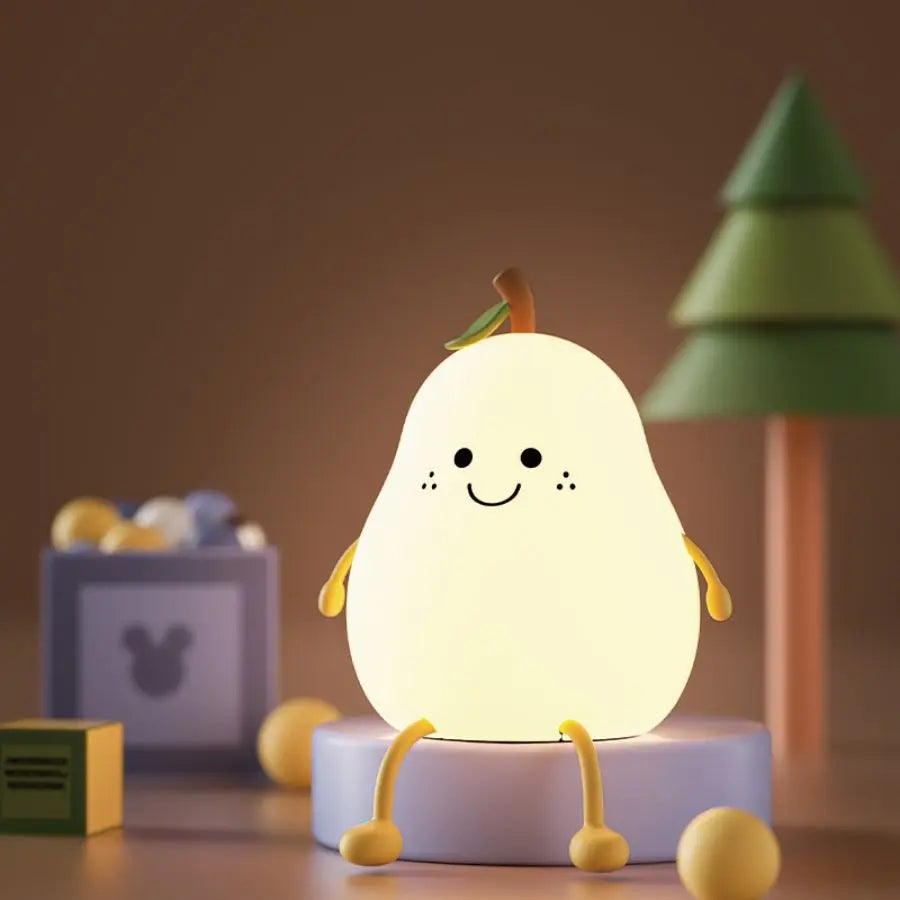 USB Rechargeable Pear Night Light – Silicone, Touch Sensor, Cat Lamp with Remote