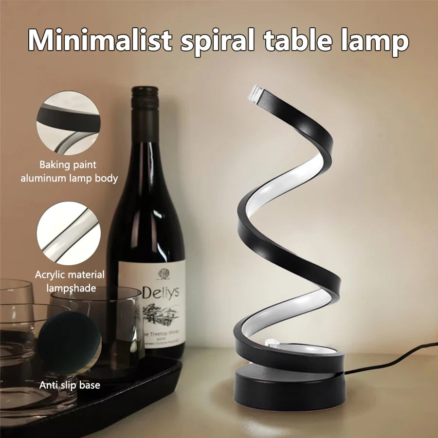 LED Spiral Table Lamp – Dimmable, Modern Night Light for Bedroom & Office