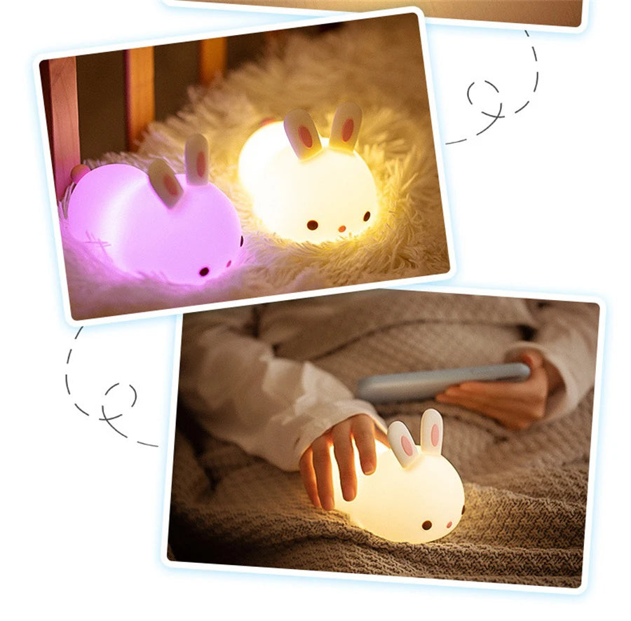 RGB Touch Sensor Rabbit Night Light – 16 Colors, USB Rechargeable Bunny Lamp