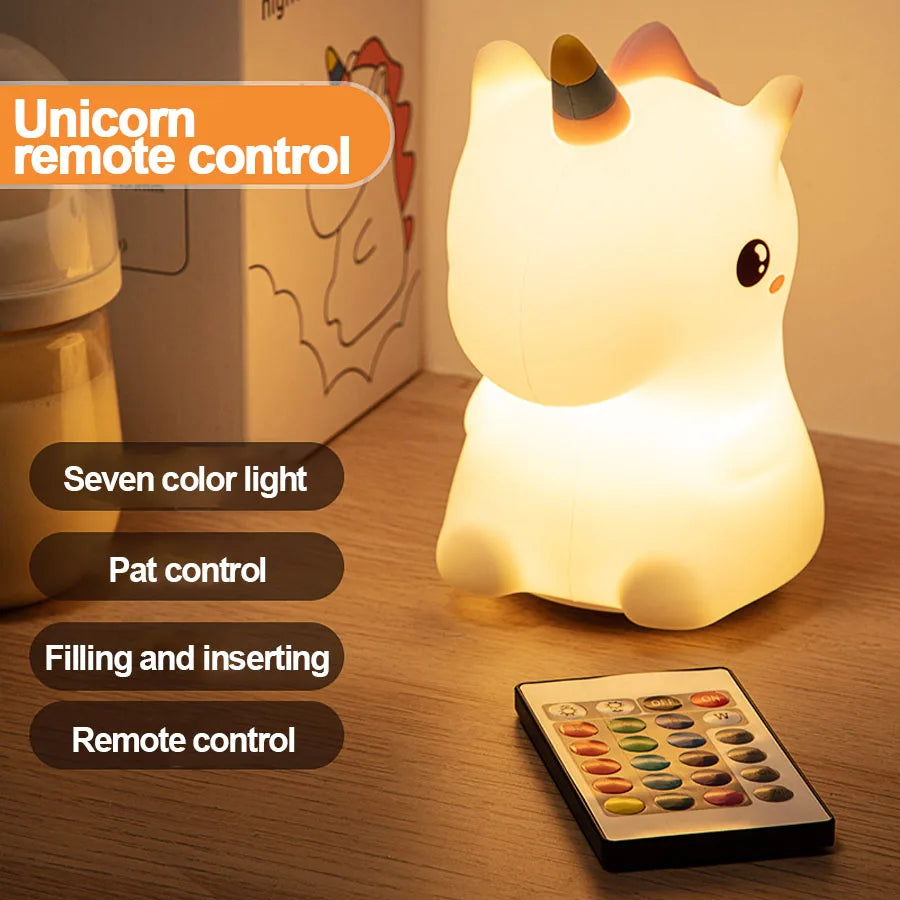 Unicorn Silicone LED Night Light – USB Rechargeable, Touch Lamp for Kids