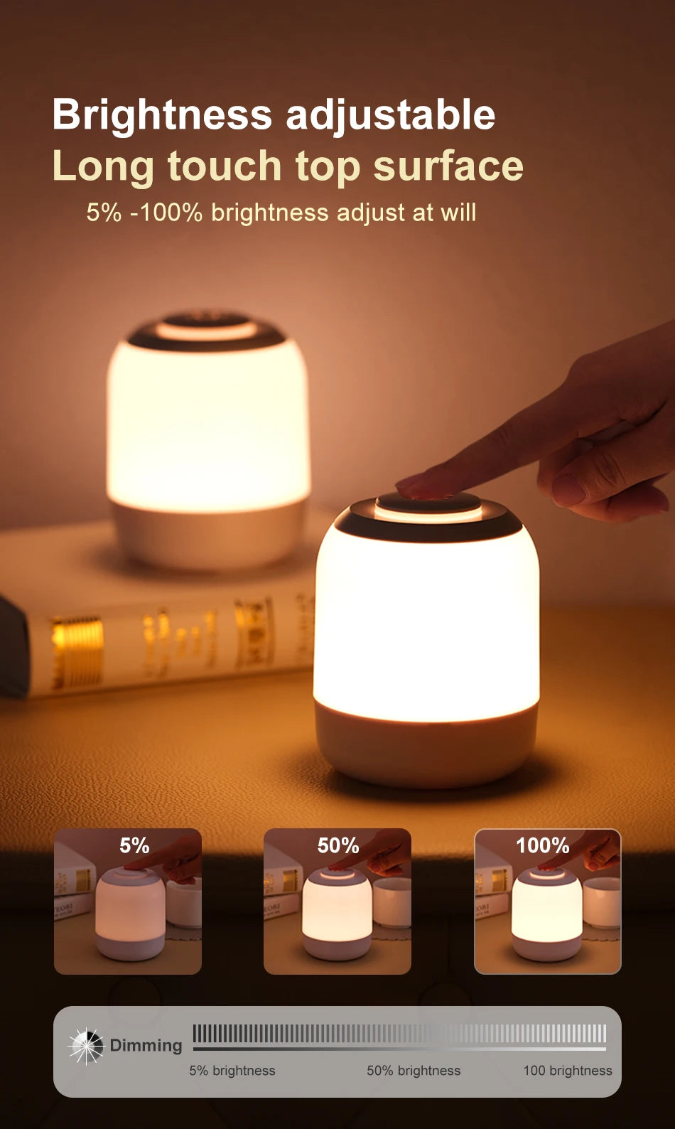 LED Touch Sensor Table Lamp – 3 Colors, USB Rechargeable, Kid’s Bedside Lamp