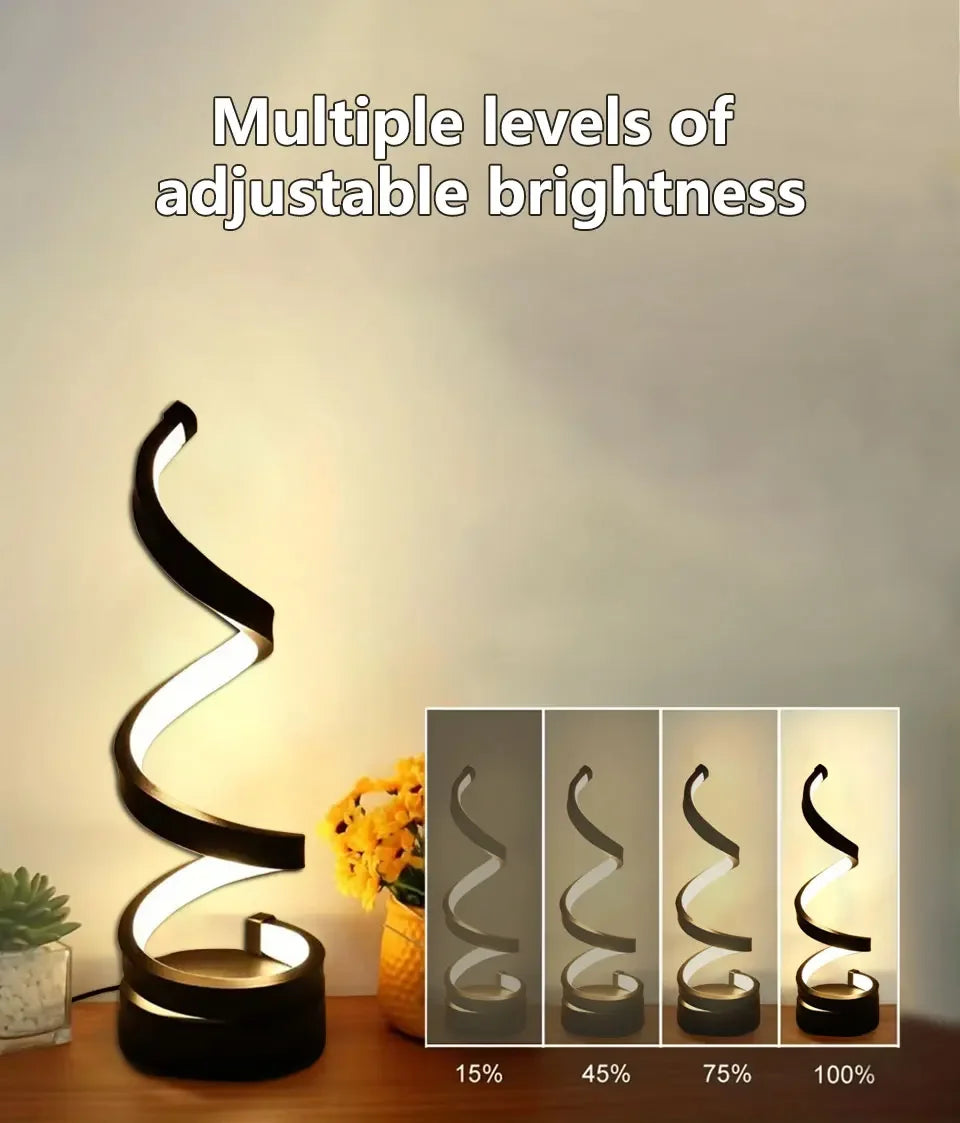 LED Spiral Table Lamp – Dimmable, Modern Night Light for Bedroom & Office