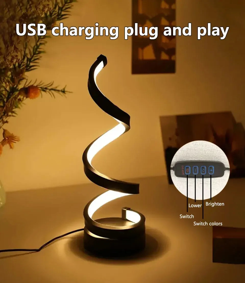 LED Spiral Table Lamp – Dimmable, Modern Night Light for Bedroom & Office