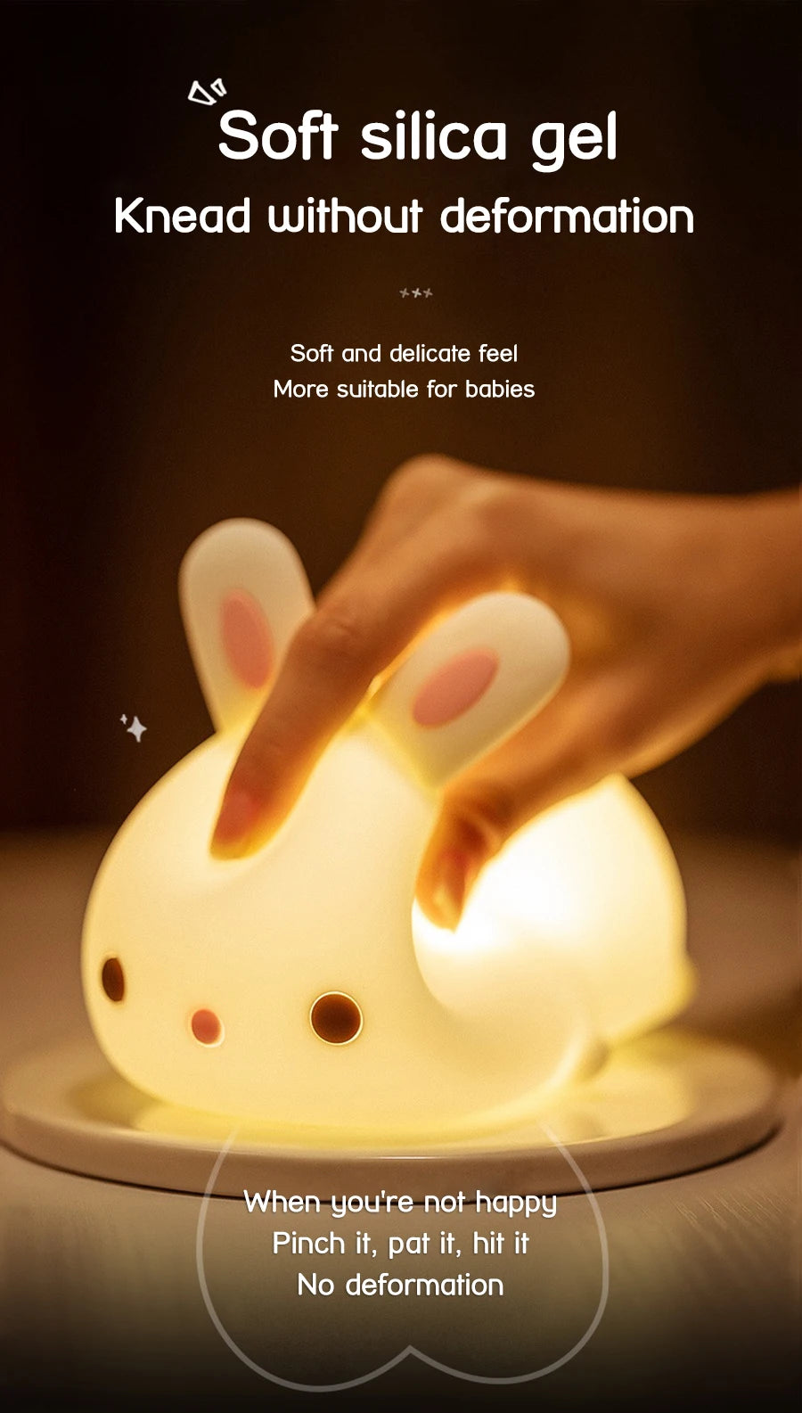 RGB Touch Sensor Rabbit Night Light – 16 Colors, USB Rechargeable Bunny Lamp