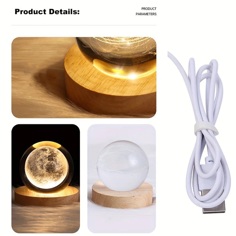 USB LED Galaxy Saturn 3D Crystal Ball – Mood Light for Kids & Home Decor