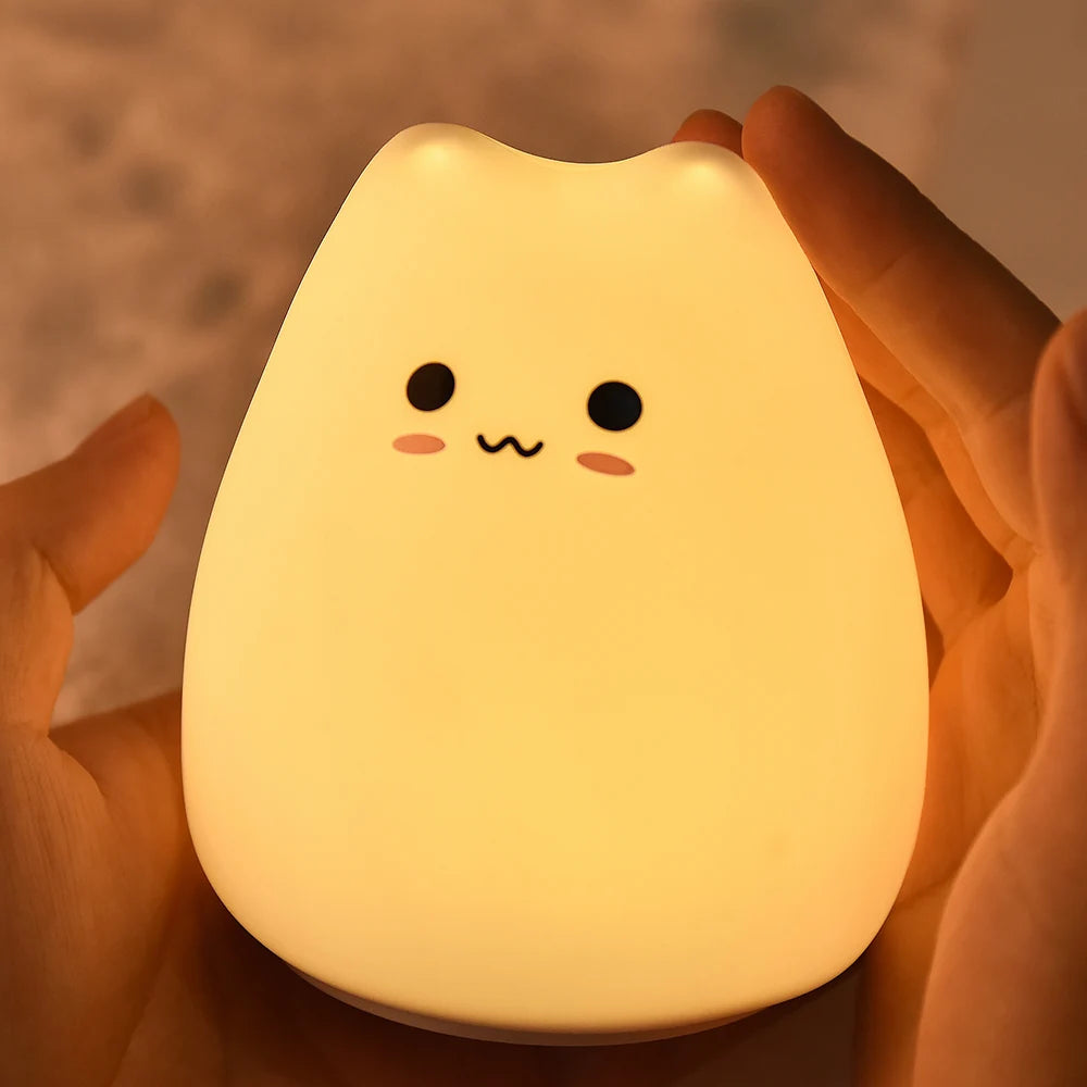 LED Colorful Cat Night Light – Soft Silicone, Cartoon Nursery Lamp for Kids