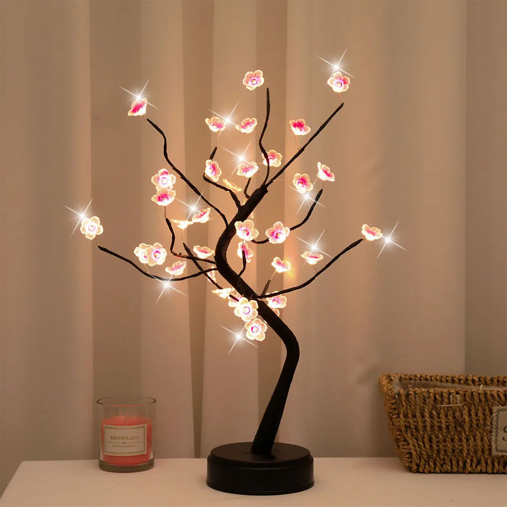 Table Tree Night Light – USB/Battery Powered, Cherry Blossom LED Lamp