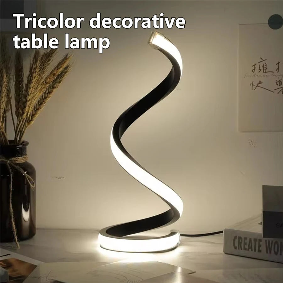 LED Spiral Table Lamp – Dimmable, Modern Night Light for Bedroom & Office