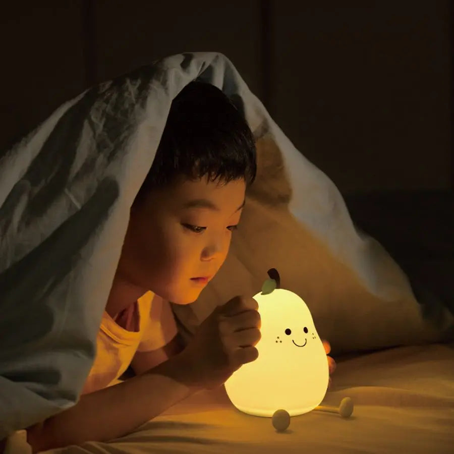 USB Rechargeable Pear Night Light – Silicone, Touch Sensor, Cat Lamp with Remote