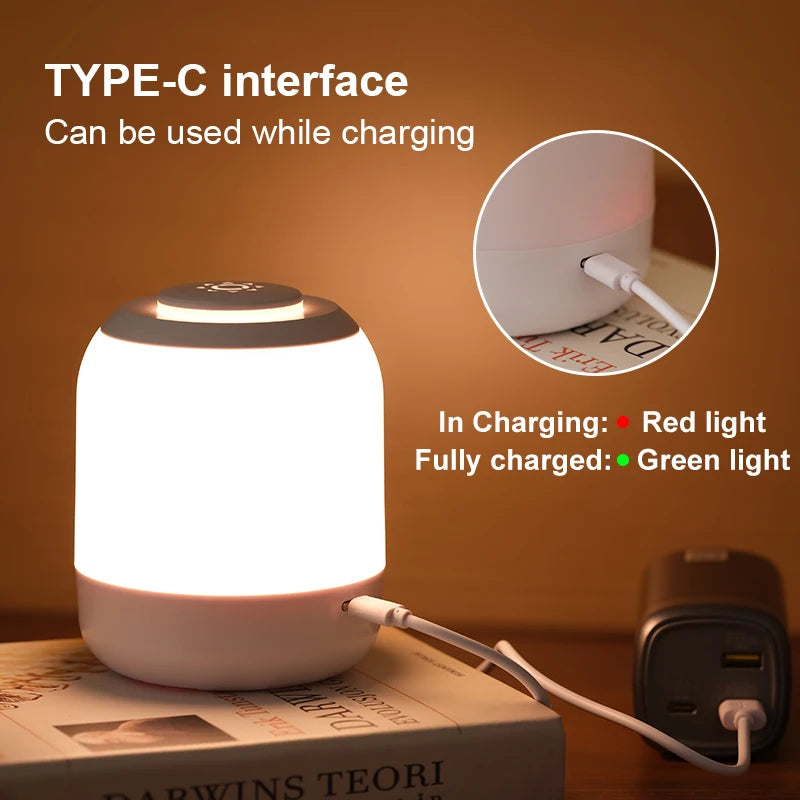 LED Touch Sensor Table Lamp – 3 Colors, USB Rechargeable, Kid’s Bedside Lamp