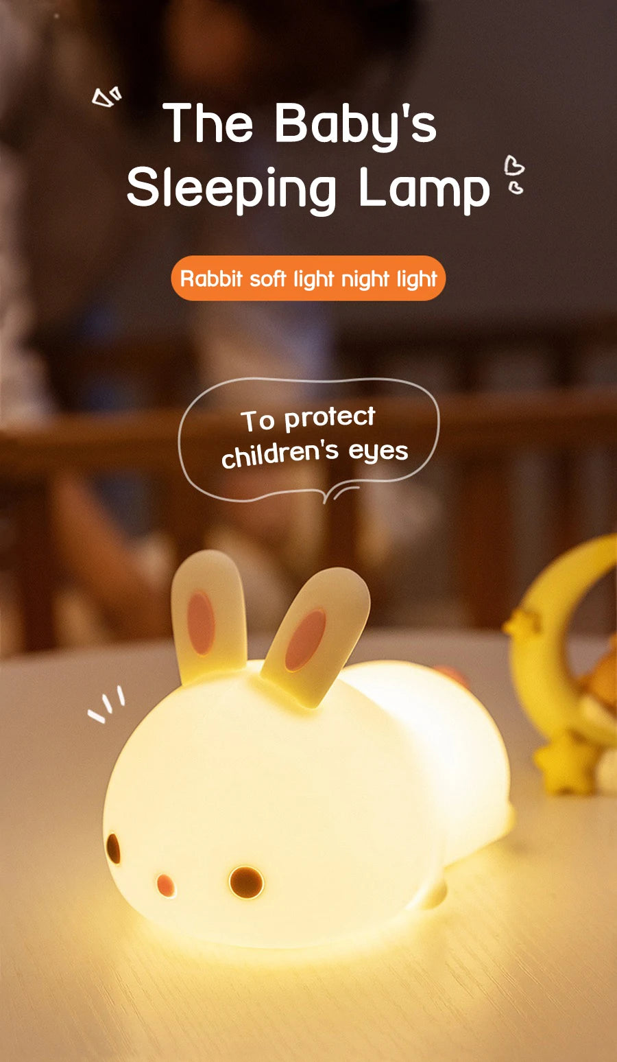 RGB Touch Sensor Rabbit Night Light – 16 Colors, USB Rechargeable Bunny Lamp