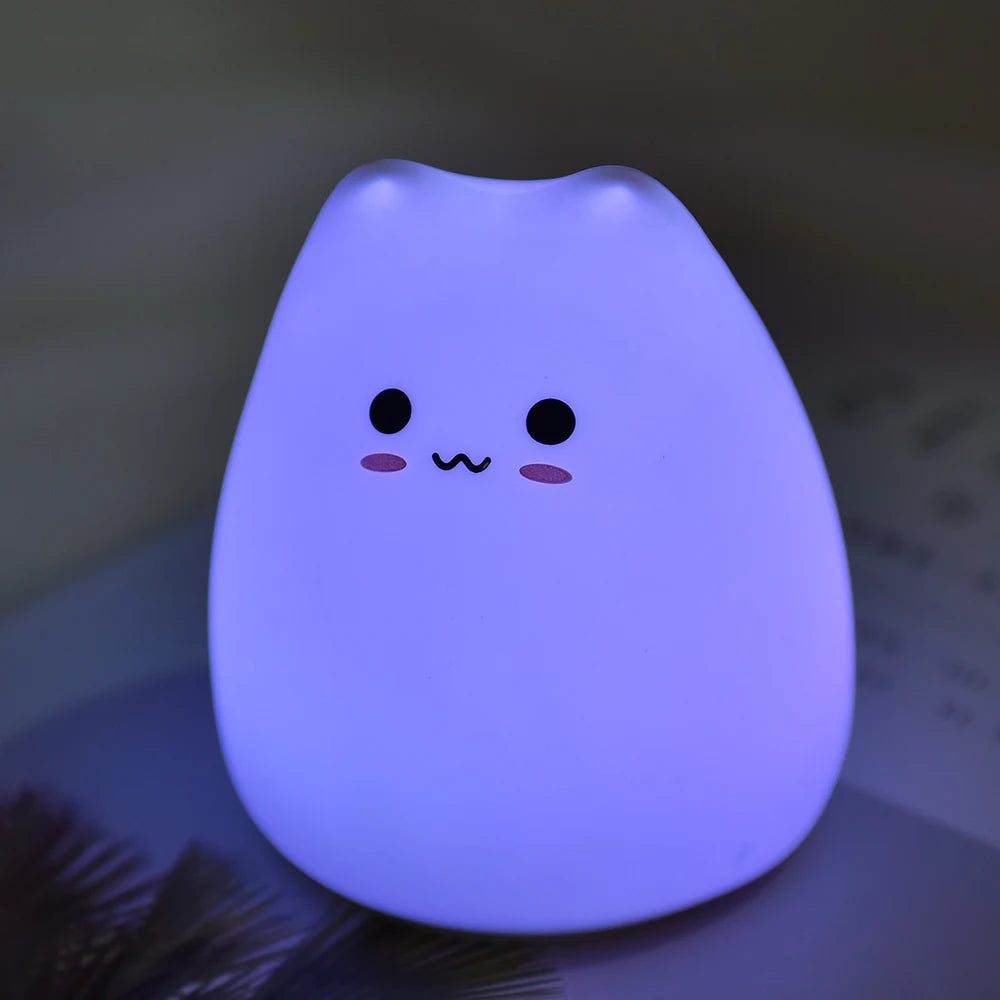 LED Colorful Cat Night Light – Soft Silicone, Cartoon Nursery Lamp for Kids