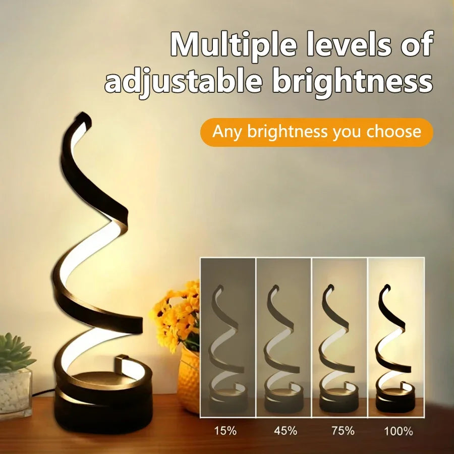 LED Spiral Table Lamp – Dimmable, Modern Night Light for Bedroom & Office