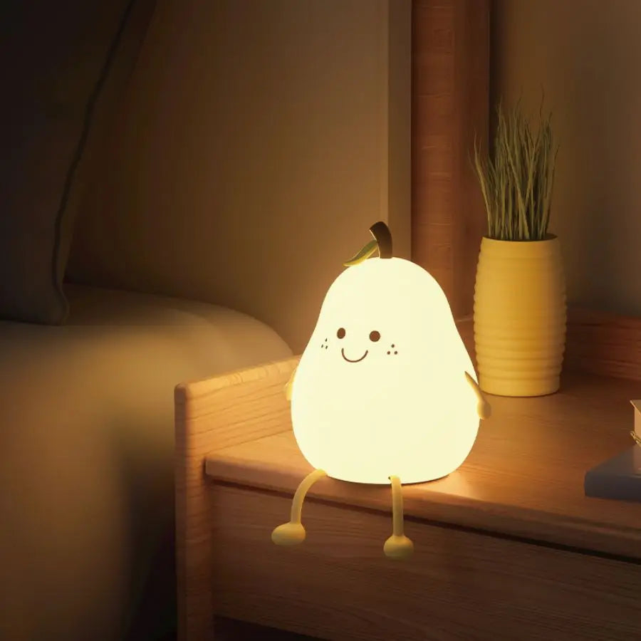 USB Rechargeable Pear Night Light – Silicone, Touch Sensor, Cat Lamp with Remote