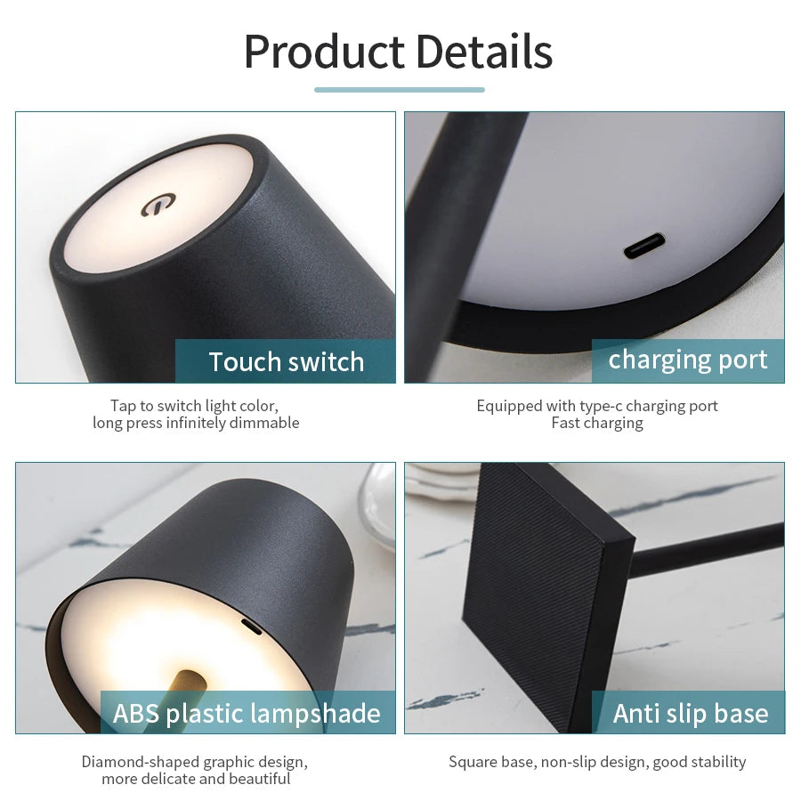 Rechargeable LED Table Lamp – Touch, 3 Dimmable Levels, Ambient Lighting