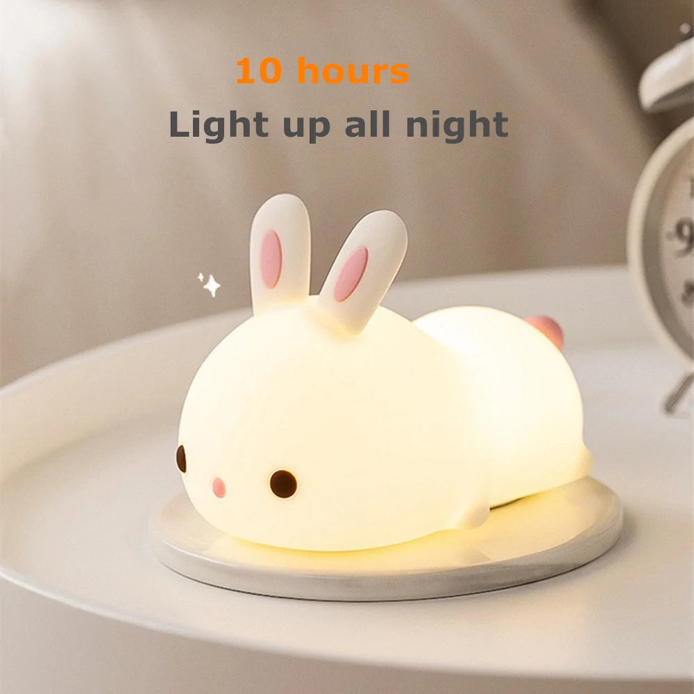 RGB Touch Sensor Rabbit Night Light – 16 Colors, USB Rechargeable Bunny Lamp