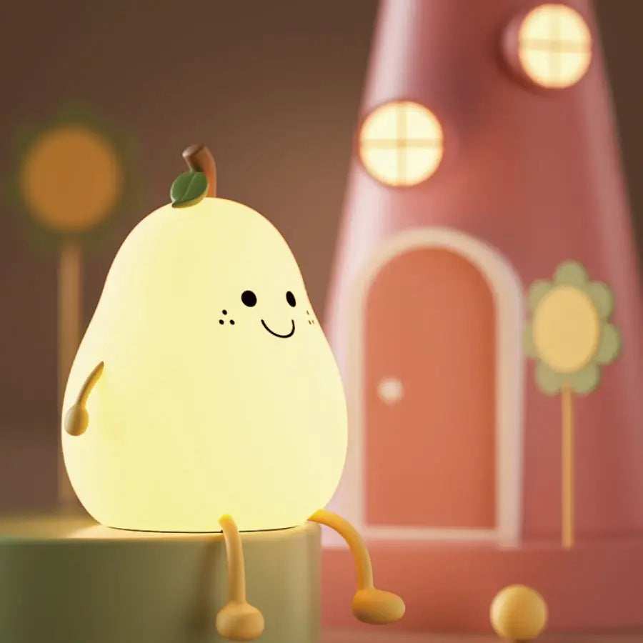 USB Rechargeable Pear Night Light – Silicone, Touch Sensor, Cat Lamp with Remote