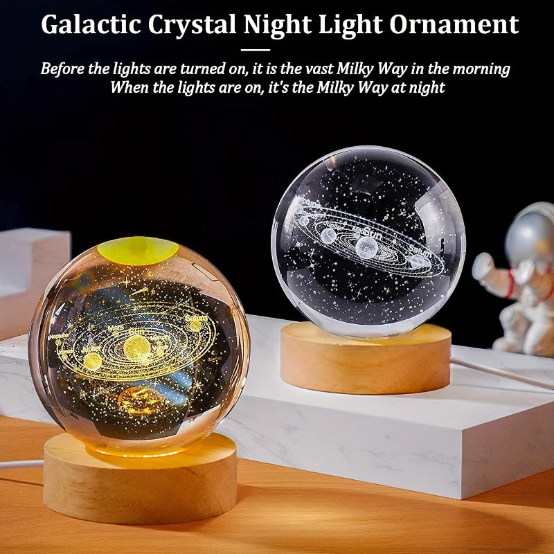 USB LED Galaxy Saturn 3D Crystal Ball – Mood Light for Kids & Home Decor