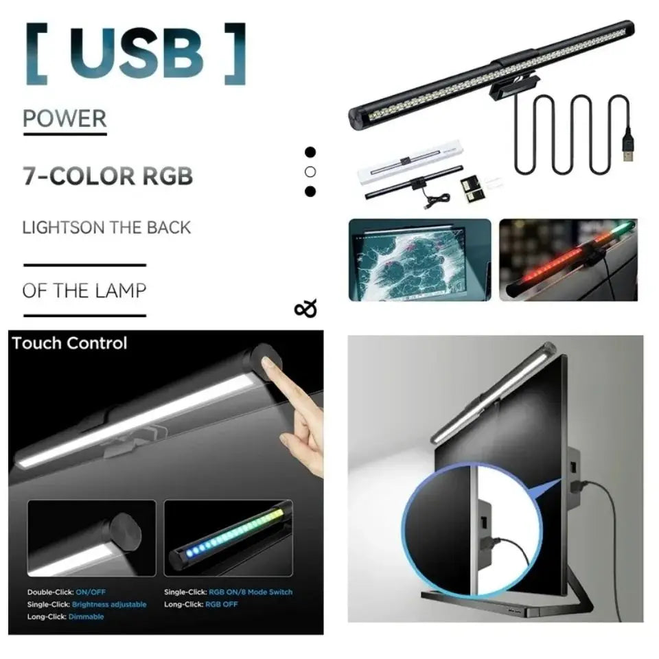 USB Dimming Monitor Light Bar – RGB Curved Screen Ambient Desk Lamp