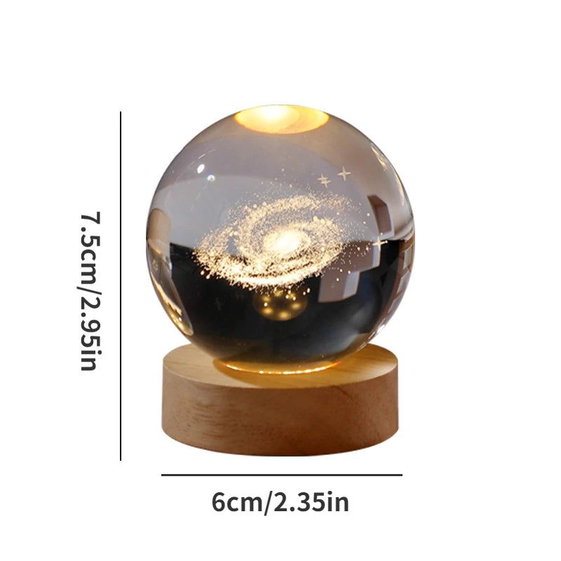 USB LED Galaxy Saturn 3D Crystal Ball – Mood Light for Kids & Home Decor