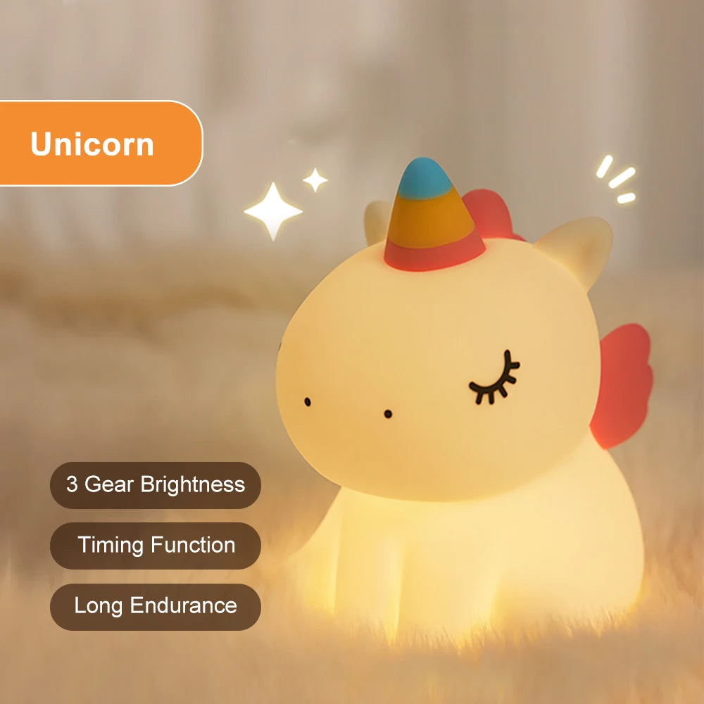 Unicorn Silicone LED Night Light – USB Rechargeable, Touch Lamp for Kids