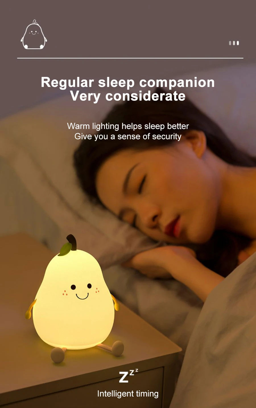 USB Rechargeable Pear Night Light – Silicone, Touch Sensor, Cat Lamp with Remote