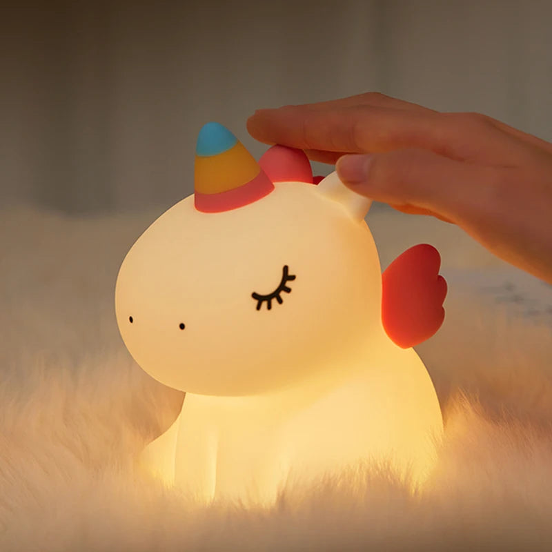 Unicorn Silicone LED Night Light – USB Rechargeable, Touch Lamp for Kids