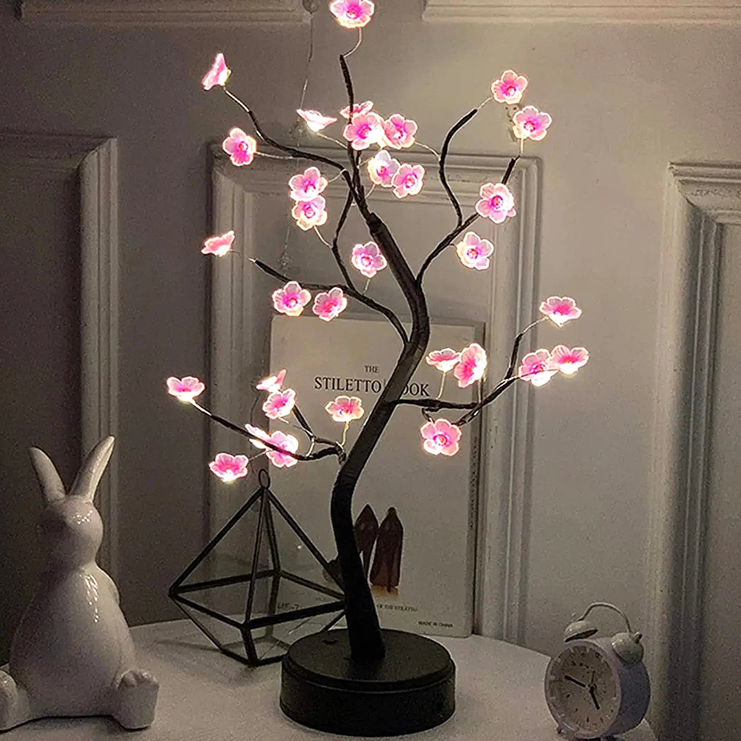 Table Tree Night Light – USB/Battery Powered, Cherry Blossom LED Lamp