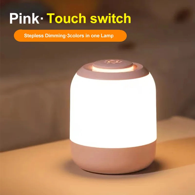 LED Touch Sensor Table Lamp – 3 Colors, USB Rechargeable, Kid’s Bedside Lamp