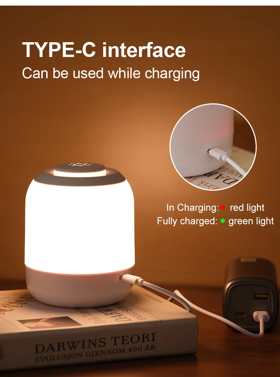 LED Touch Sensor Table Lamp – 3 Colors, USB Rechargeable, Kid’s Bedside Lamp