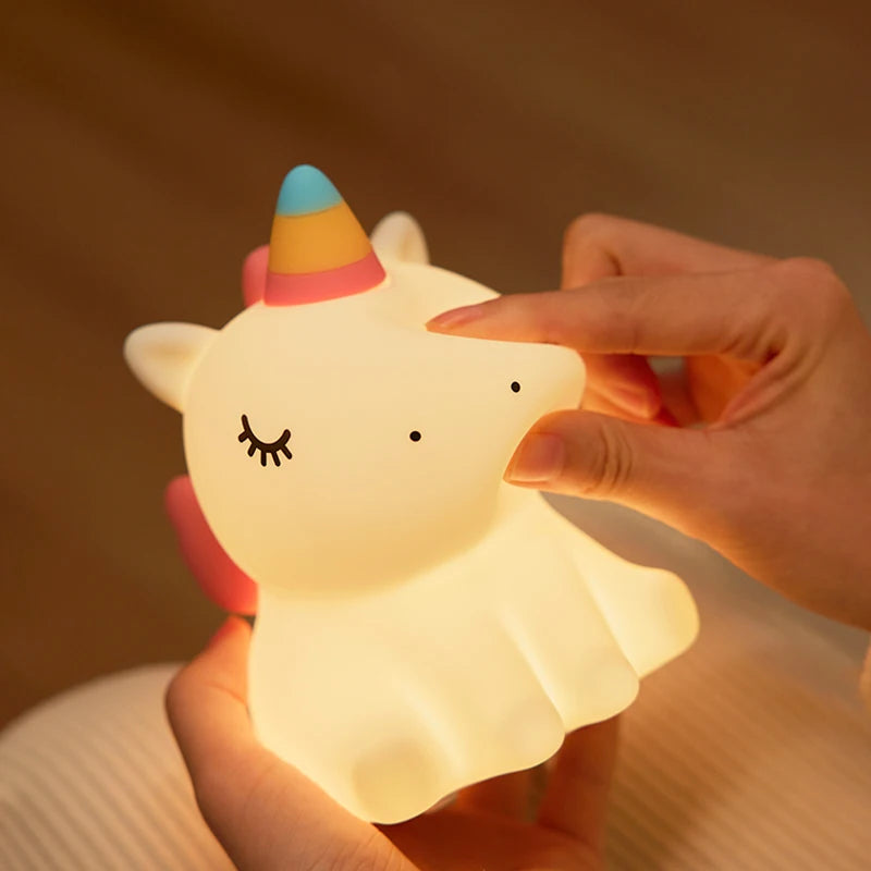 Unicorn Silicone LED Night Light – USB Rechargeable, Touch Lamp for Kids