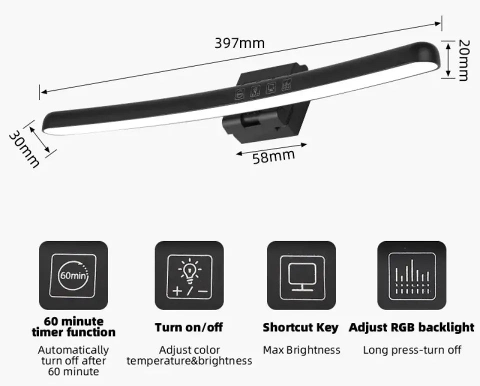 USB Dimming Monitor Light Bar – RGB Curved Screen Ambient Desk Lamp