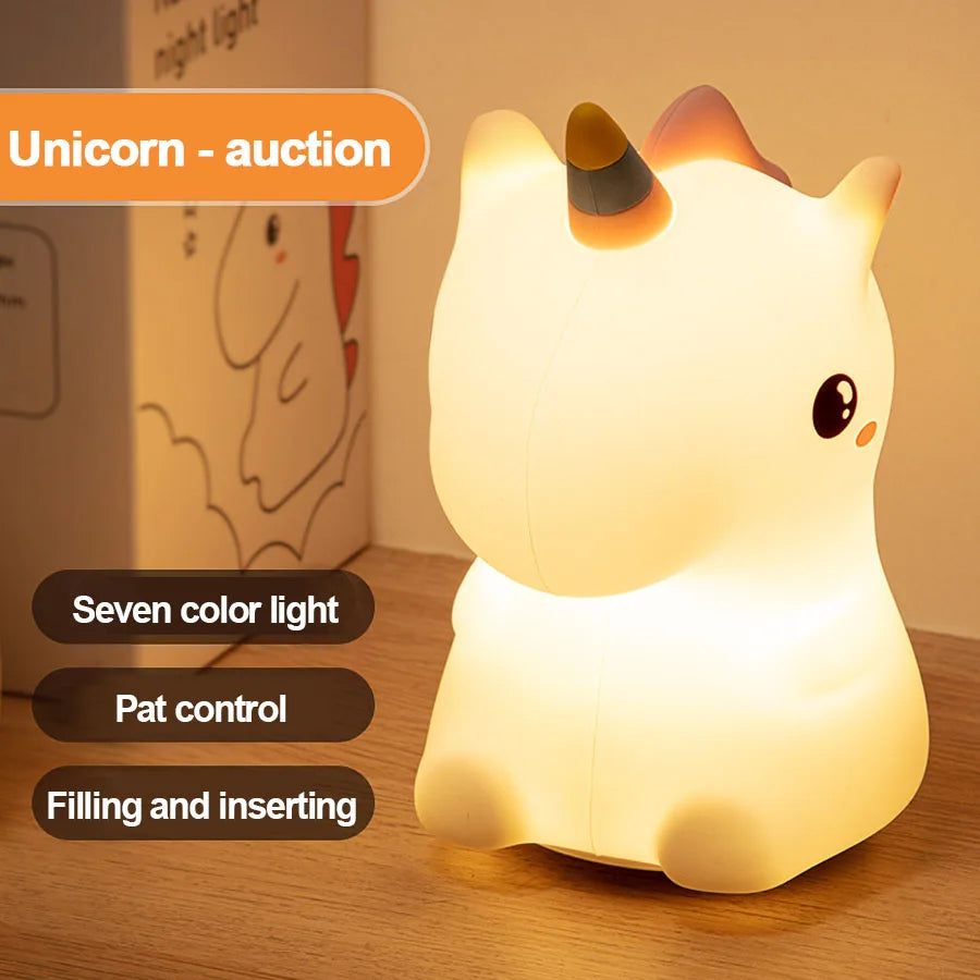 Unicorn Silicone LED Night Light – USB Rechargeable, Touch Lamp for Kids