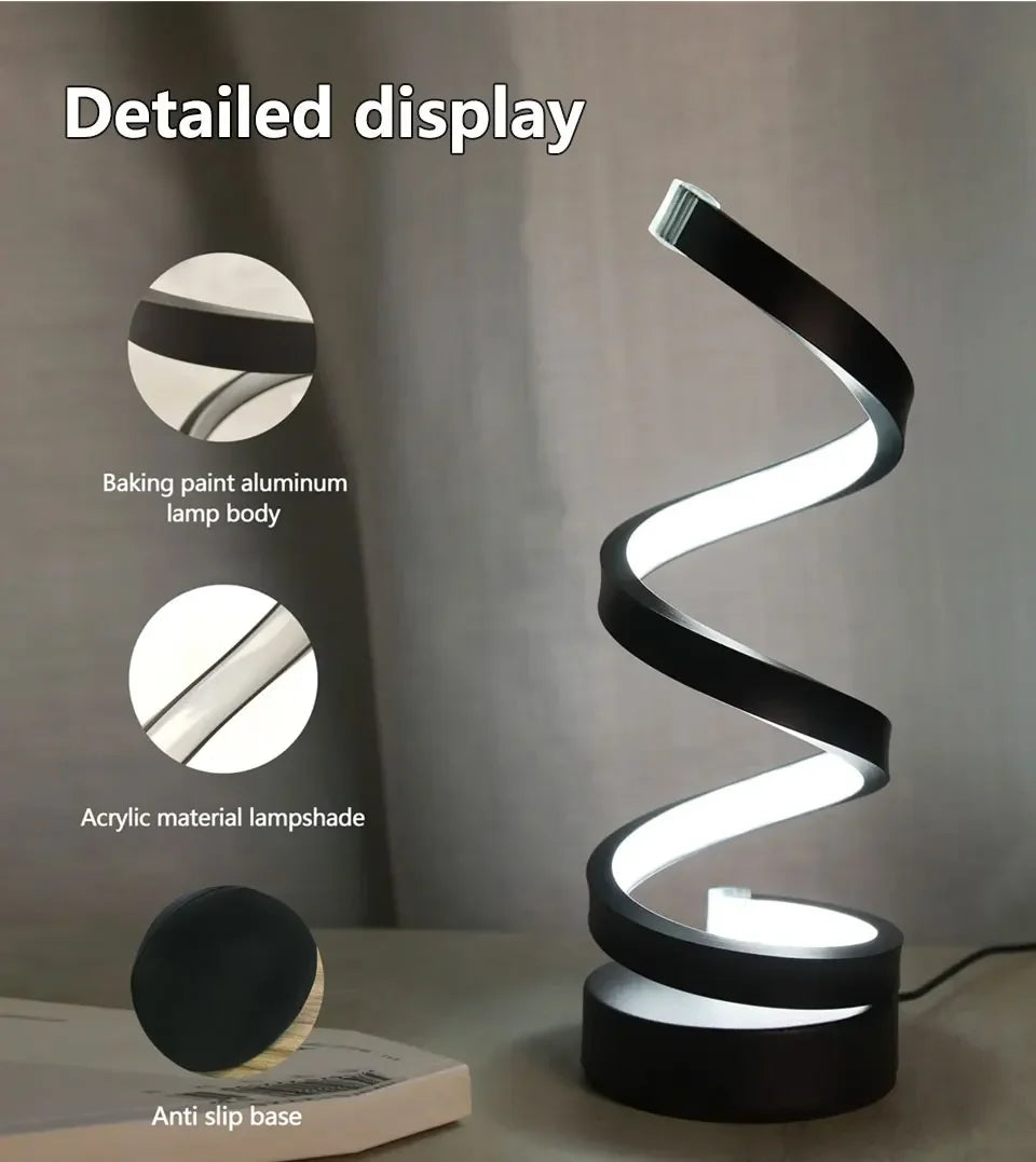 LED Spiral Table Lamp – Dimmable, Modern Night Light for Bedroom & Office