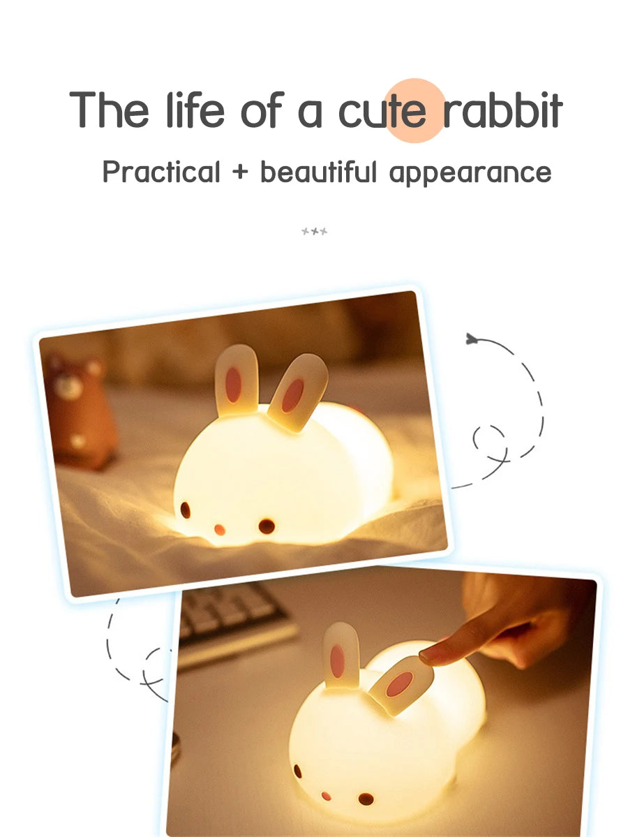 RGB Touch Sensor Rabbit Night Light – 16 Colors, USB Rechargeable Bunny Lamp