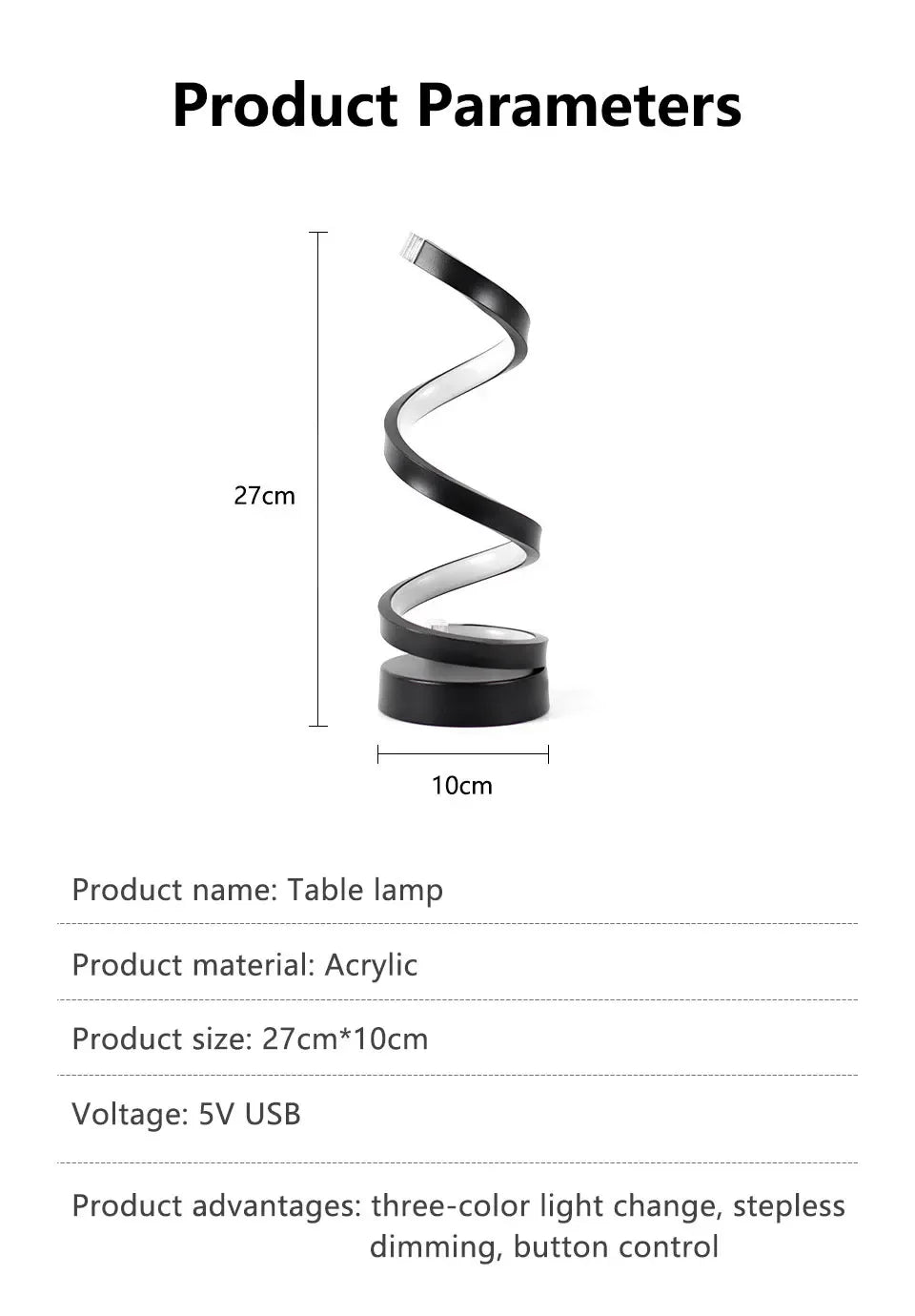 LED Spiral Table Lamp – Dimmable, Modern Night Light for Bedroom & Office