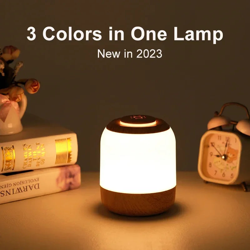 LED Touch Sensor Table Lamp – 3 Colors, USB Rechargeable, Kid’s Bedside Lamp