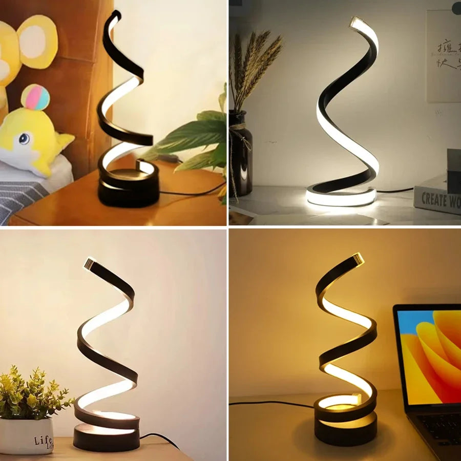 LED Spiral Table Lamp – Dimmable, Modern Night Light for Bedroom & Office