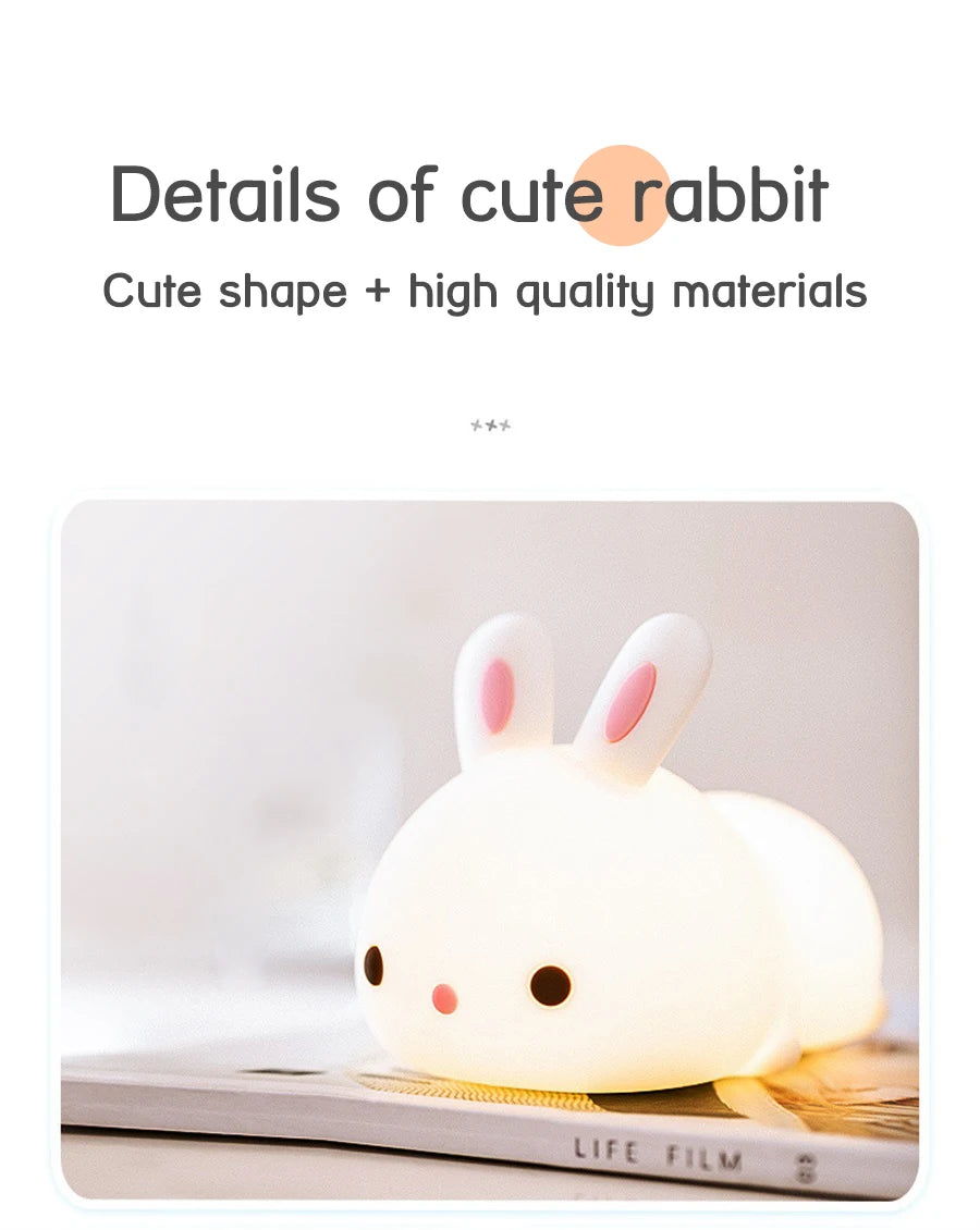 RGB Touch Sensor Rabbit Night Light – 16 Colors, USB Rechargeable Bunny Lamp