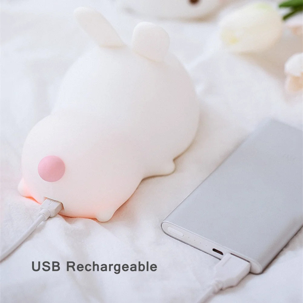 RGB Touch Sensor Rabbit Night Light – 16 Colors, USB Rechargeable Bunny Lamp