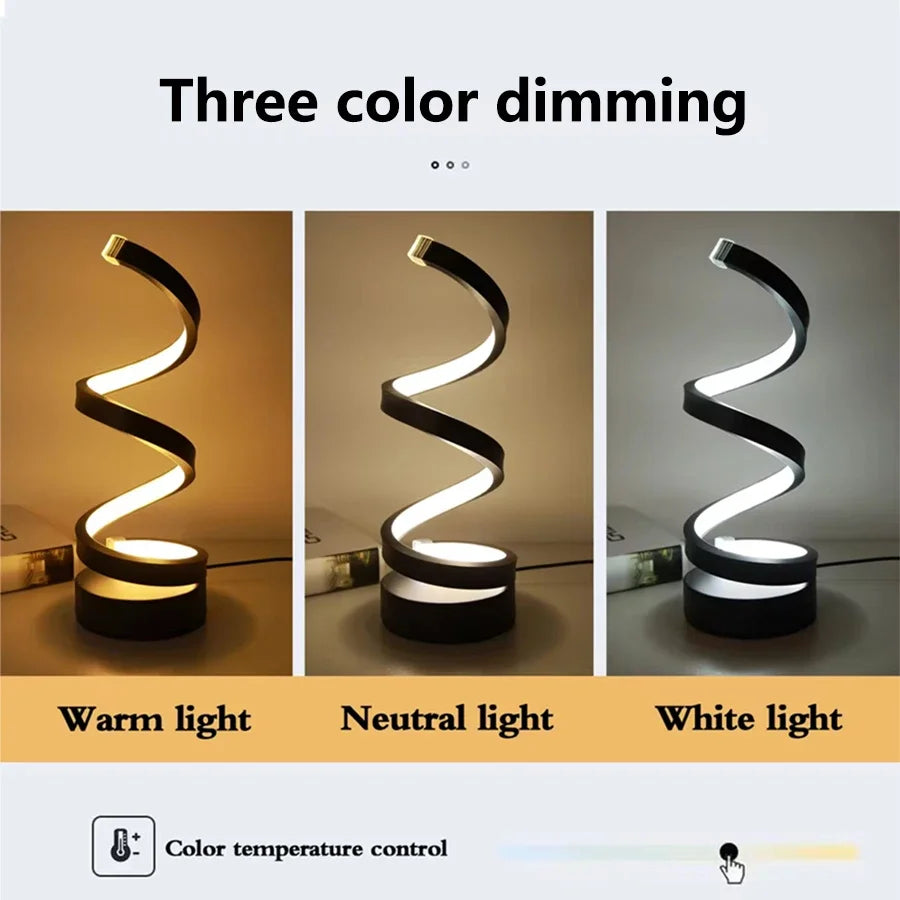 LED Spiral Table Lamp – Dimmable, Modern Night Light for Bedroom & Office