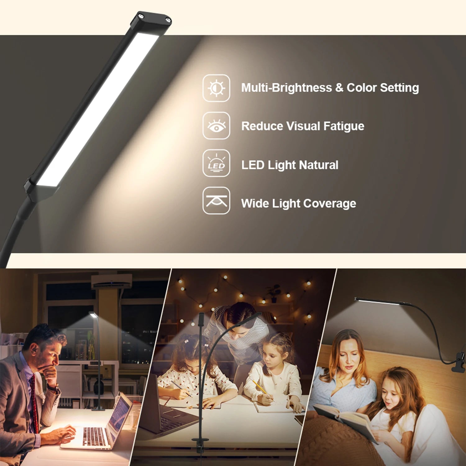 On Desk Dimmable Lamp  - 3 Modes - 10 Brightness Levels - 10W LED Clip