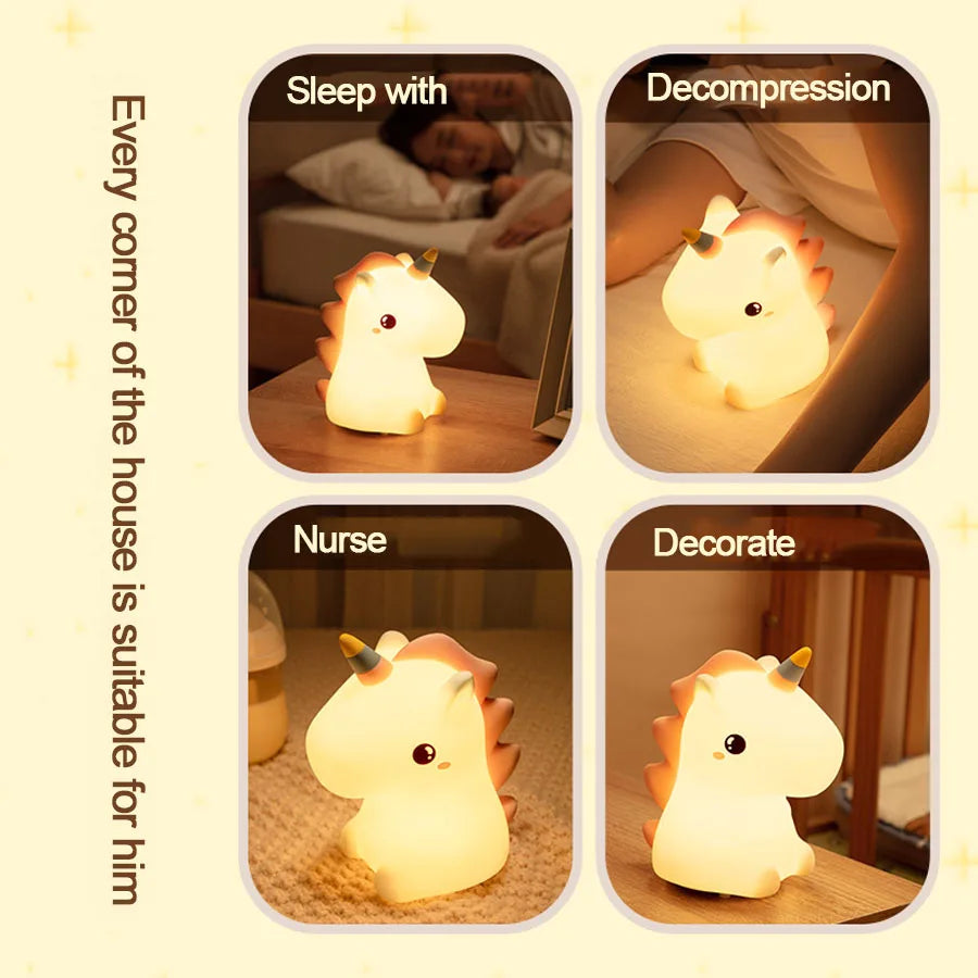 Unicorn Silicone LED Night Light – USB Rechargeable, Touch Lamp for Kids