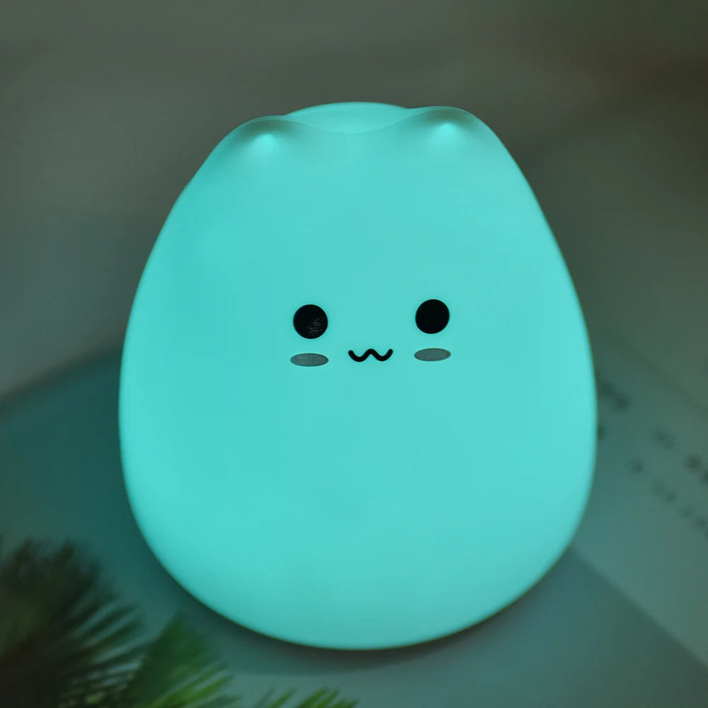 LED Colorful Cat Night Light – Soft Silicone, Cartoon Nursery Lamp for Kids